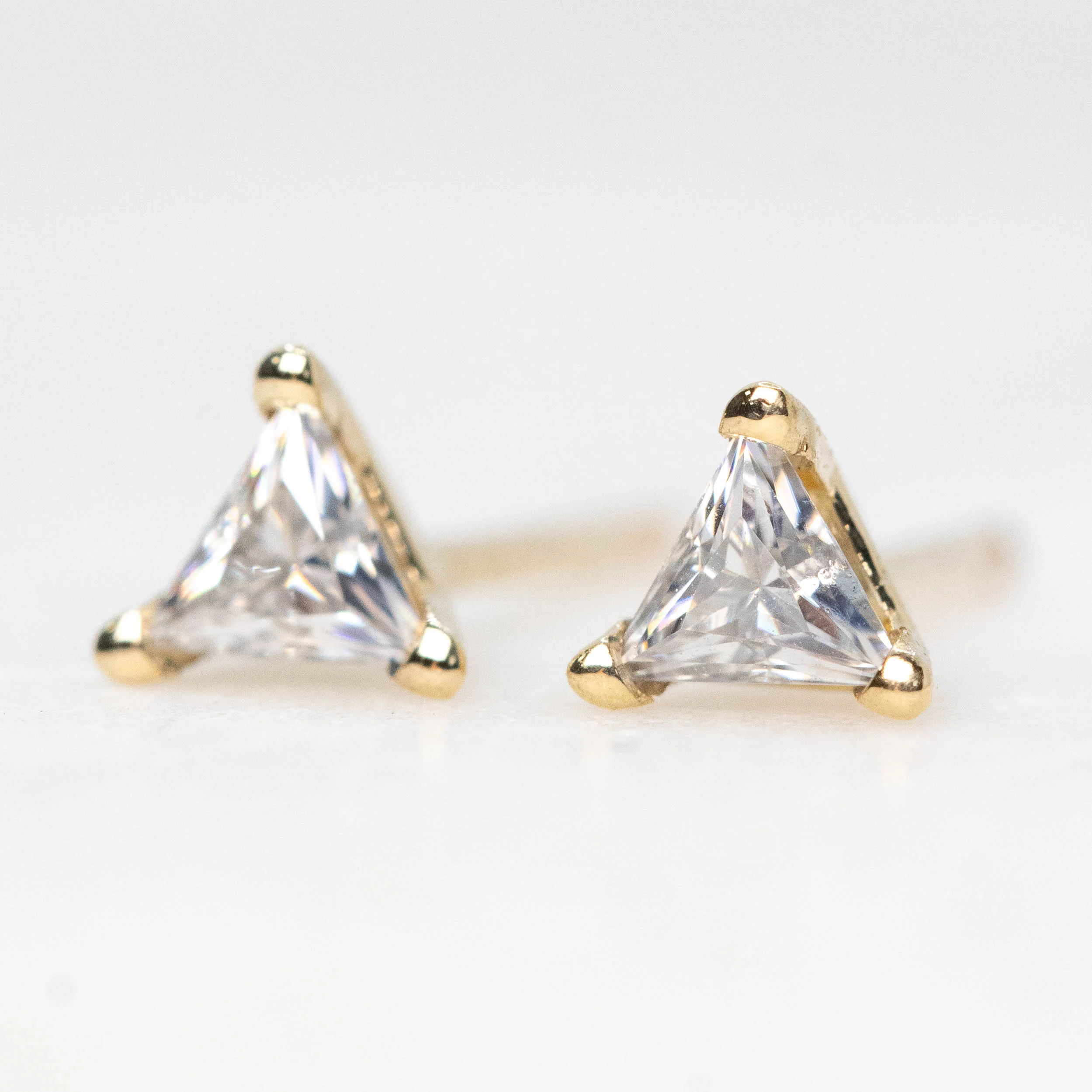 Triangle Moissanite Stud Earrings in 14k Yellow Gold - Ready to Ship - Image 3