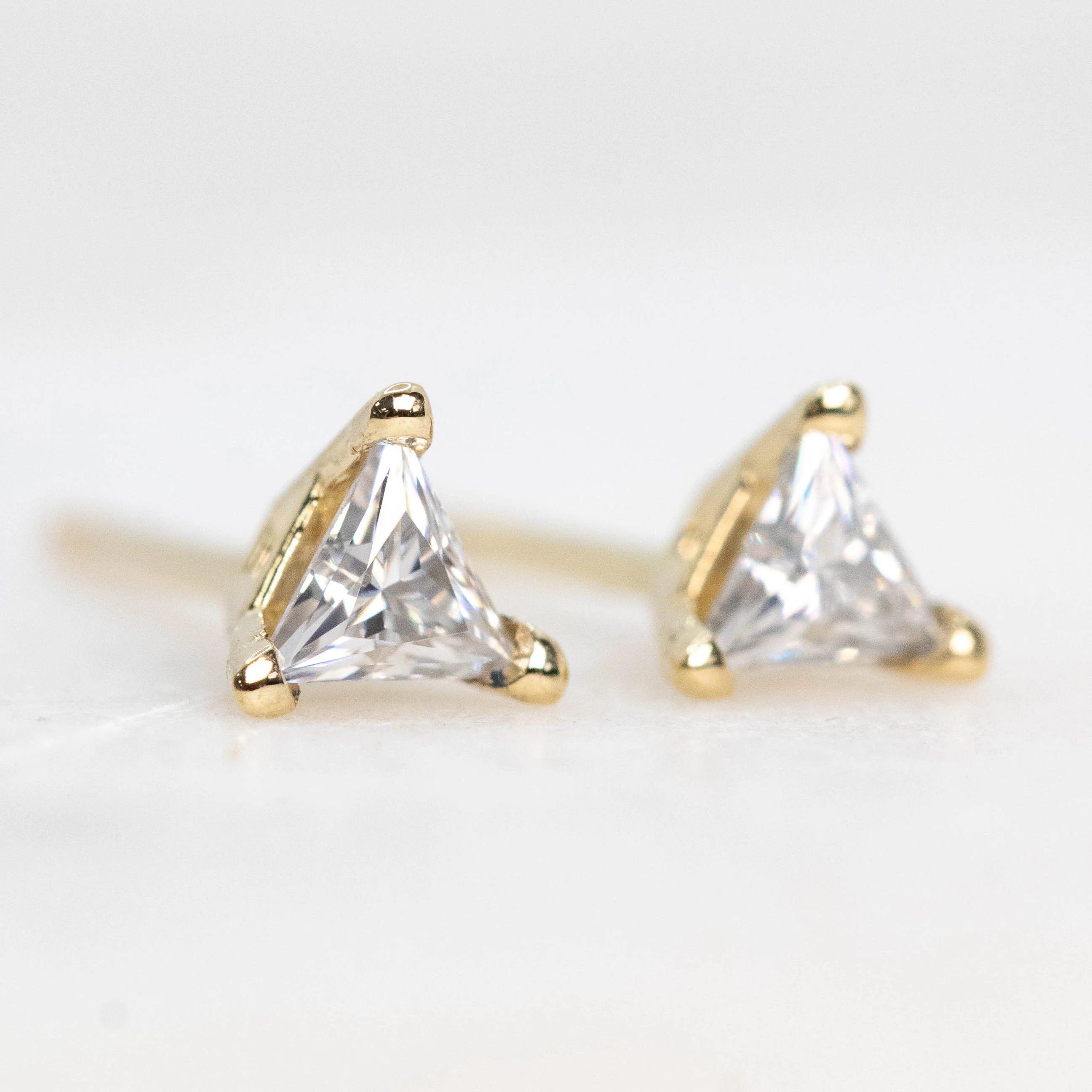 Triangle Moissanite Stud Earrings in 14k Yellow Gold - Ready to Ship - Image 4