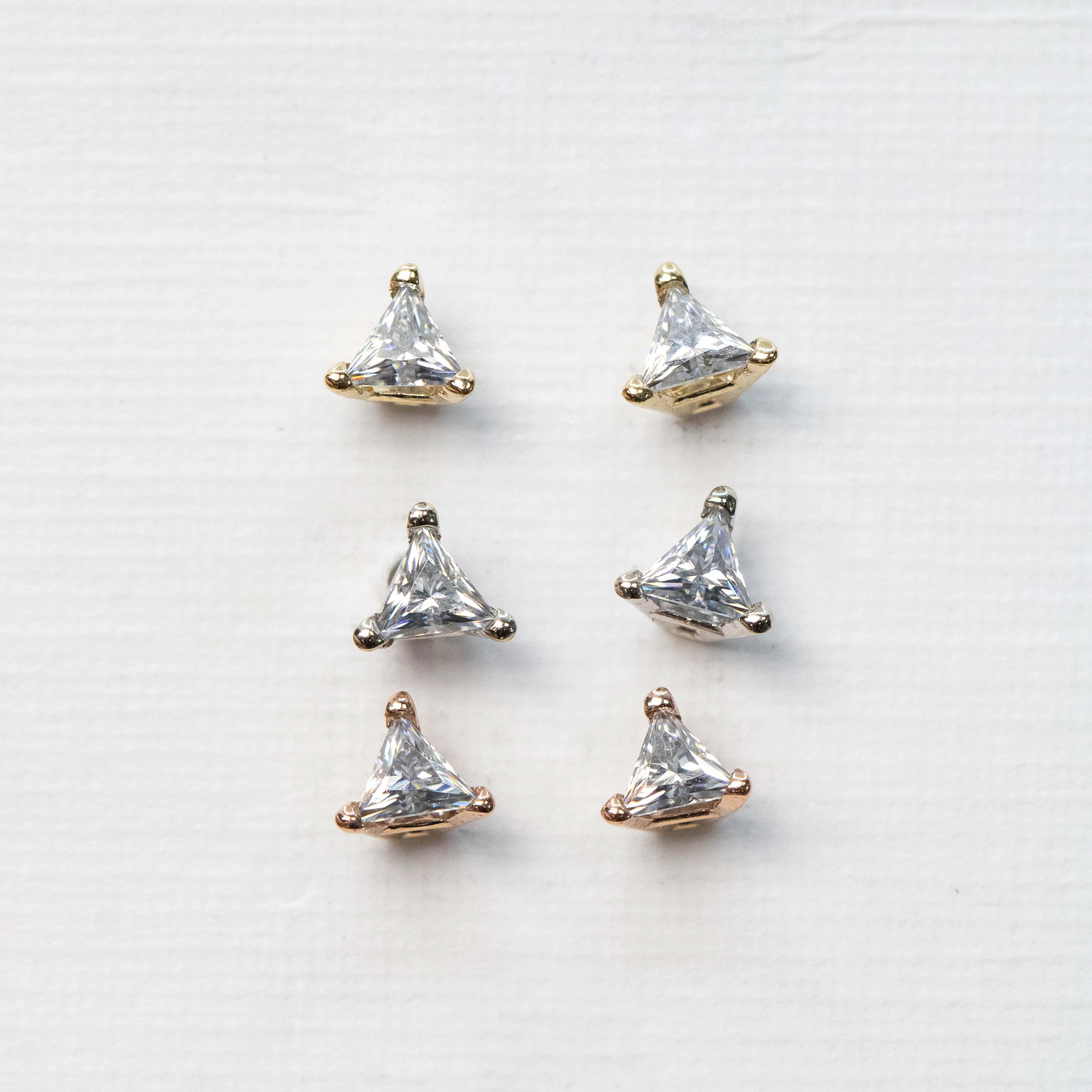 Triangle Moissanite Stud Earrings in 14k Yellow Gold - Ready to Ship - Image 5
