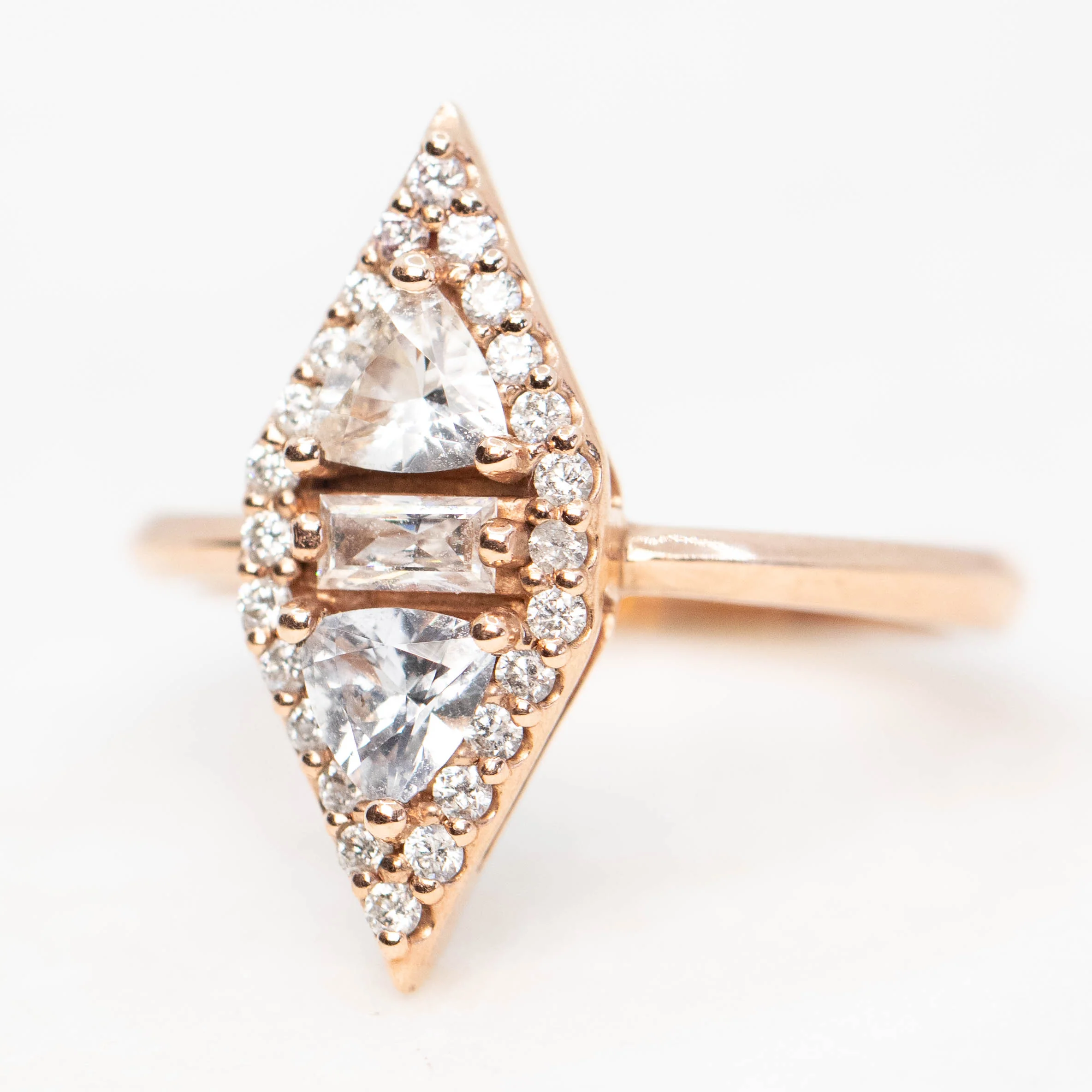 Valentina Ring with White Sapphires and Moissanite and Diamond Accents in 10k Rose Gold - Ready to Size and Ship - Image 3