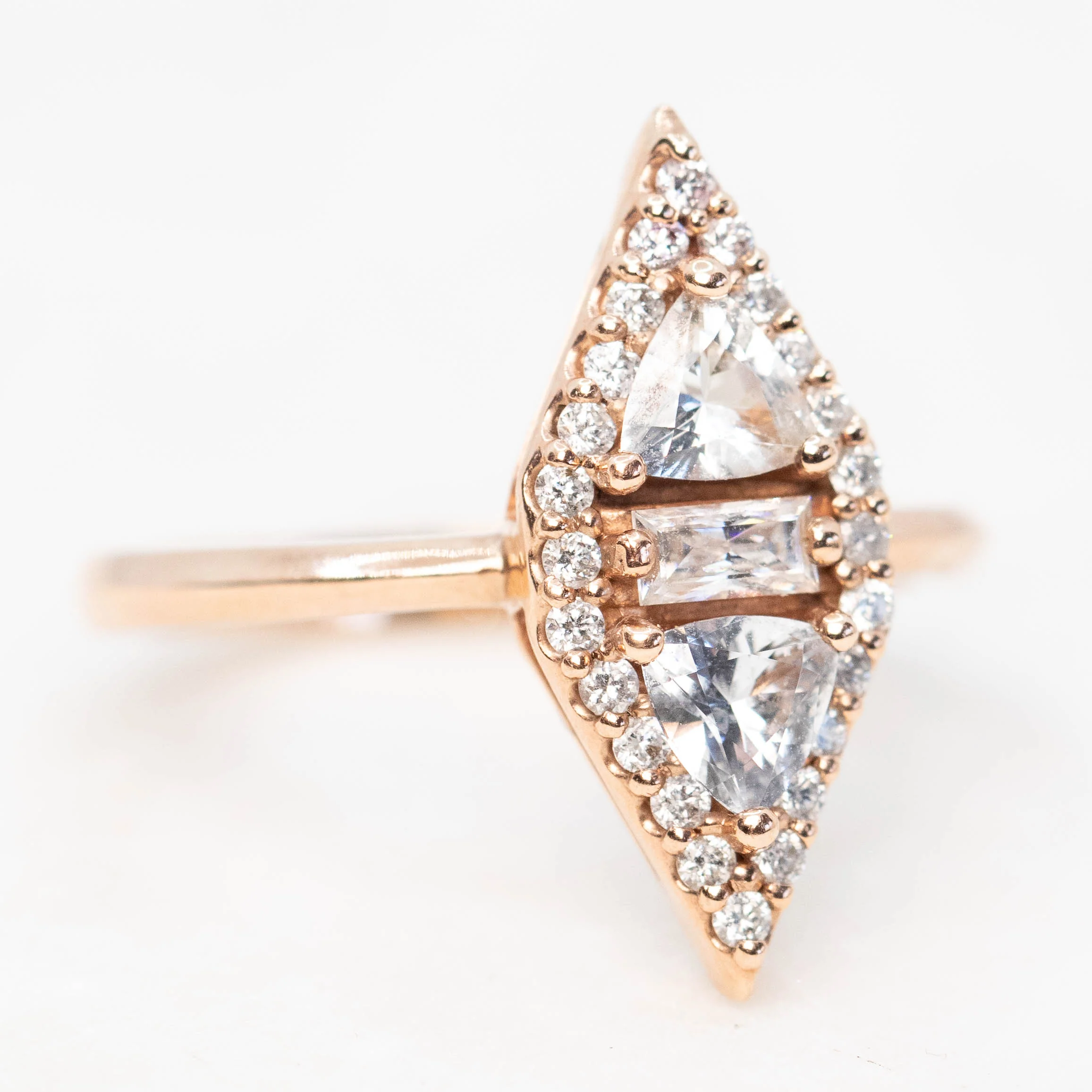 Valentina Ring with White Sapphires and Moissanite and Diamond Accents in 10k Rose Gold - Ready to Size and Ship - Image 4