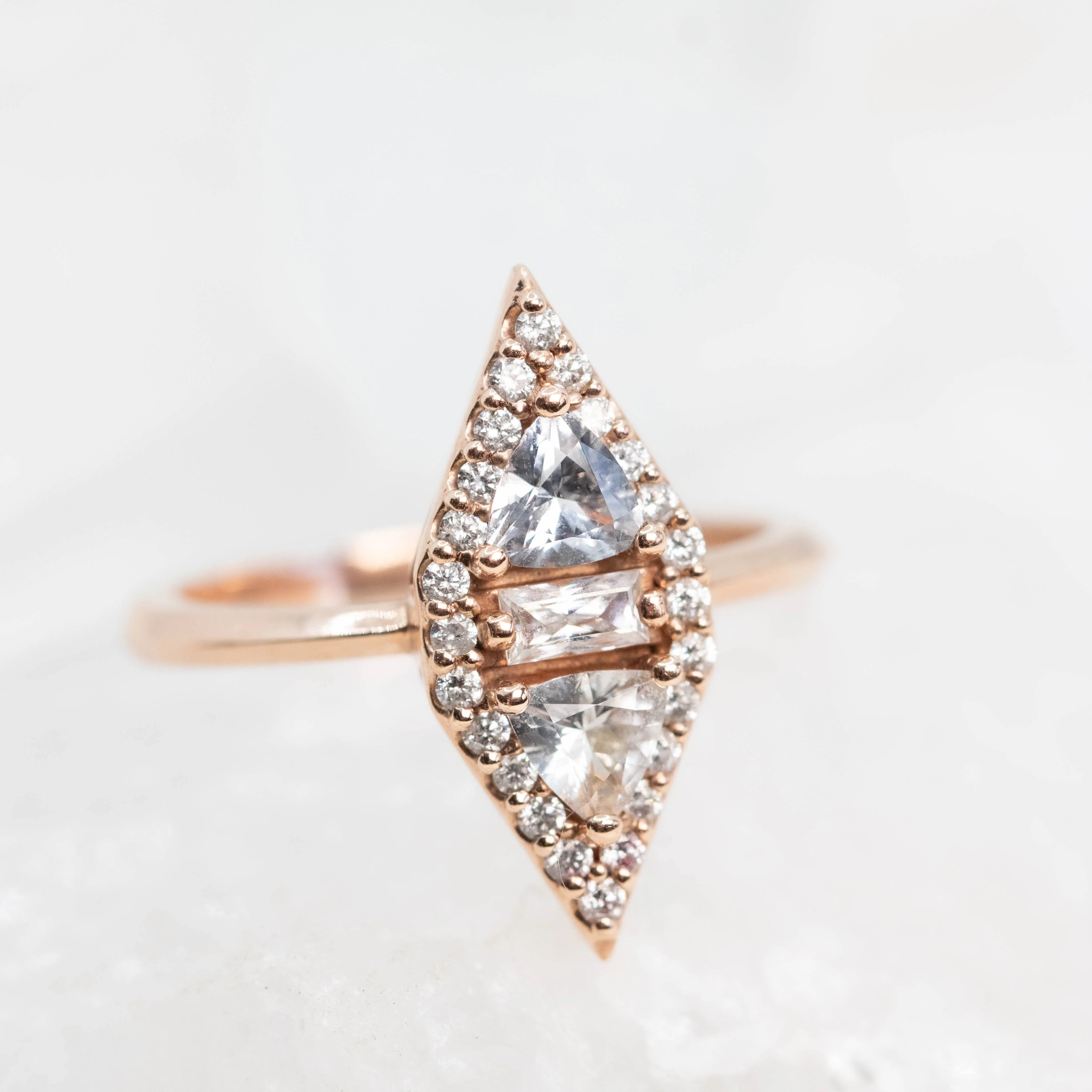 Valentina Ring with White Sapphires and Moissanite and Diamond Accents in 10k Rose Gold - Ready to Size and Ship - Image 7