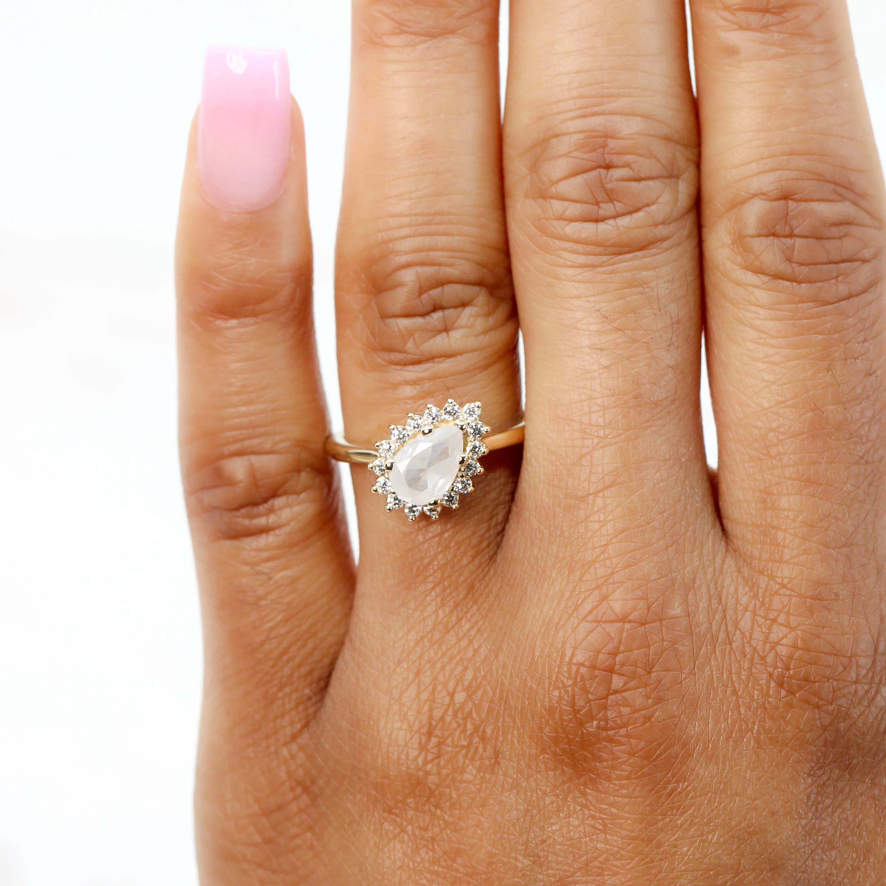Velma Ring with a 1.30 Carat Misty White Pear Diamond and White Diamond Accents in 14k Yellow Gold - Ready to Size and Ship - Image 2