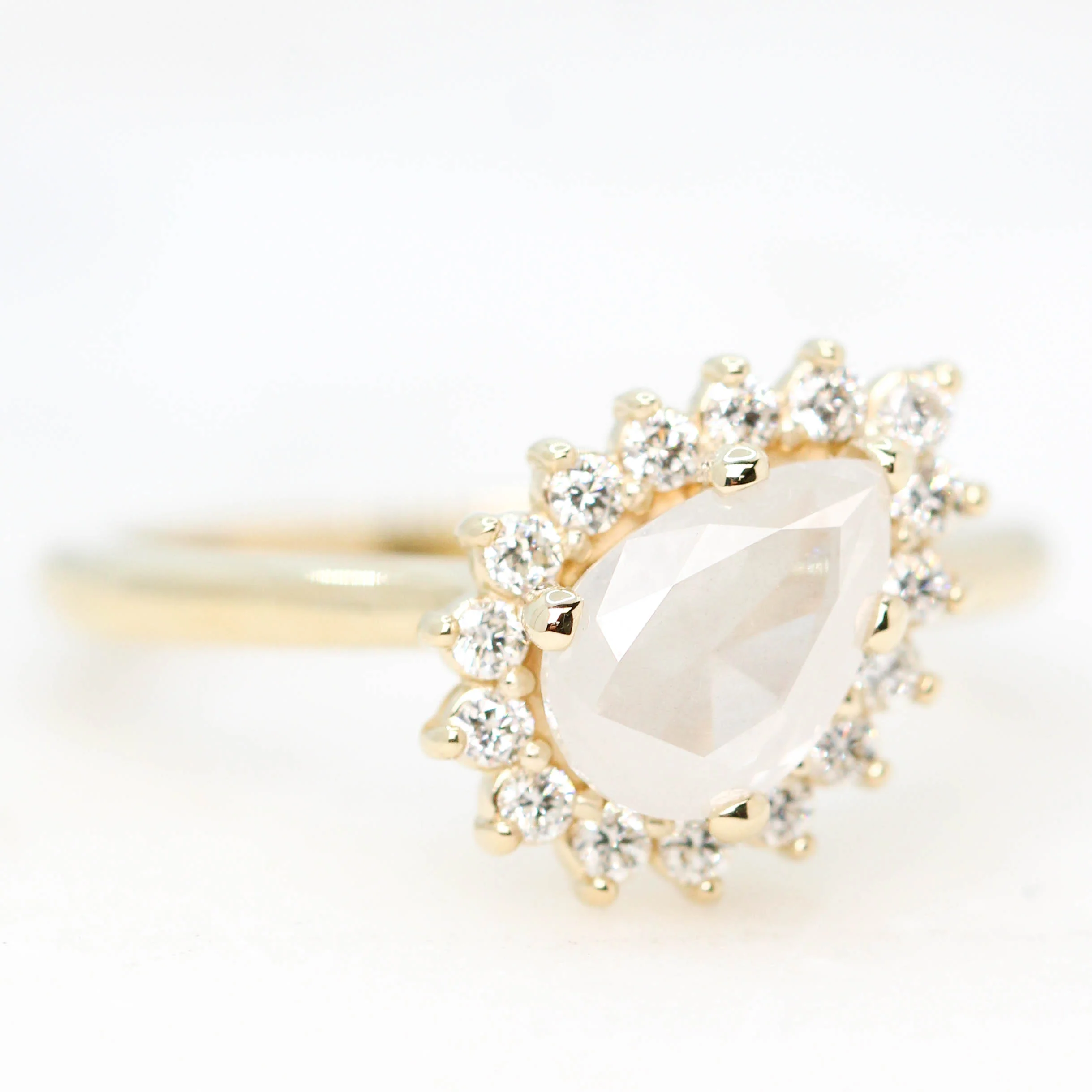 Velma Ring with a 1.30 Carat Misty White Pear Diamond and White Diamond Accents in 14k Yellow Gold - Ready to Size and Ship - Image 4