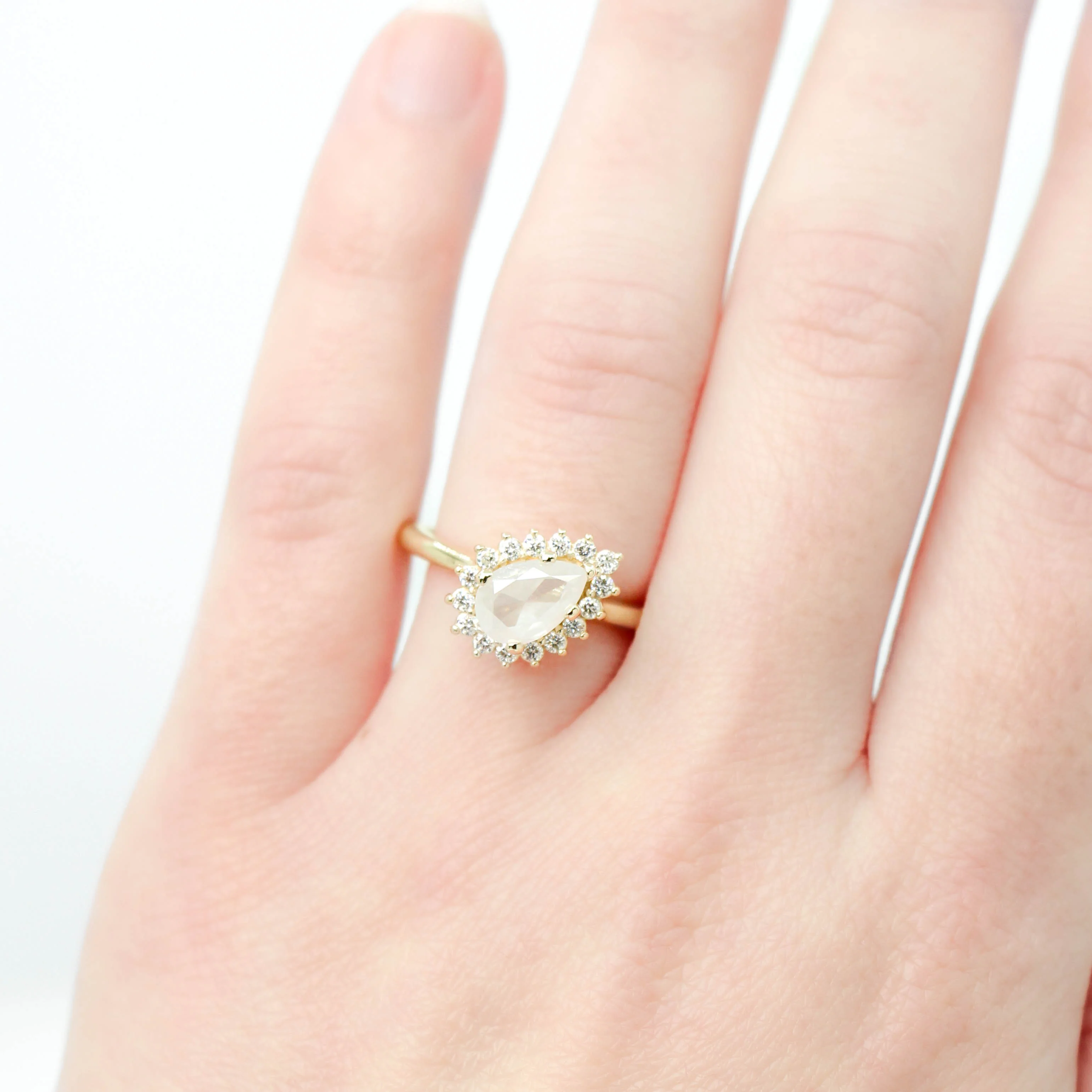 Velma Ring with a 1.30 Carat Misty White Pear Diamond and White Diamond Accents in 14k Yellow Gold - Ready to Size and Ship - Image 9