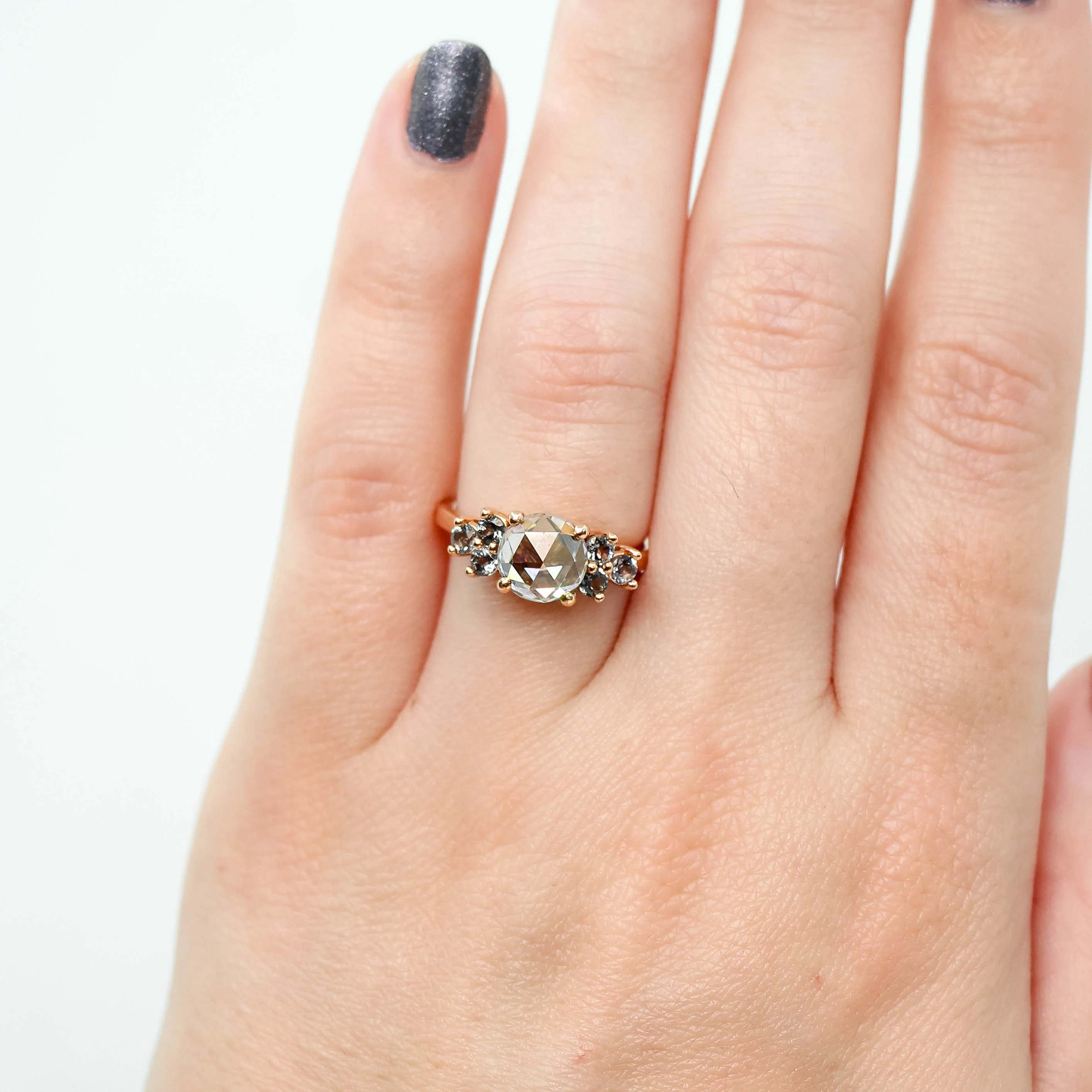 Veragene Ring with a 1.40 Carat Round Moissanite and Spinel Accents in 14k Rose Gold - Ready to Size and Ship - Image 2