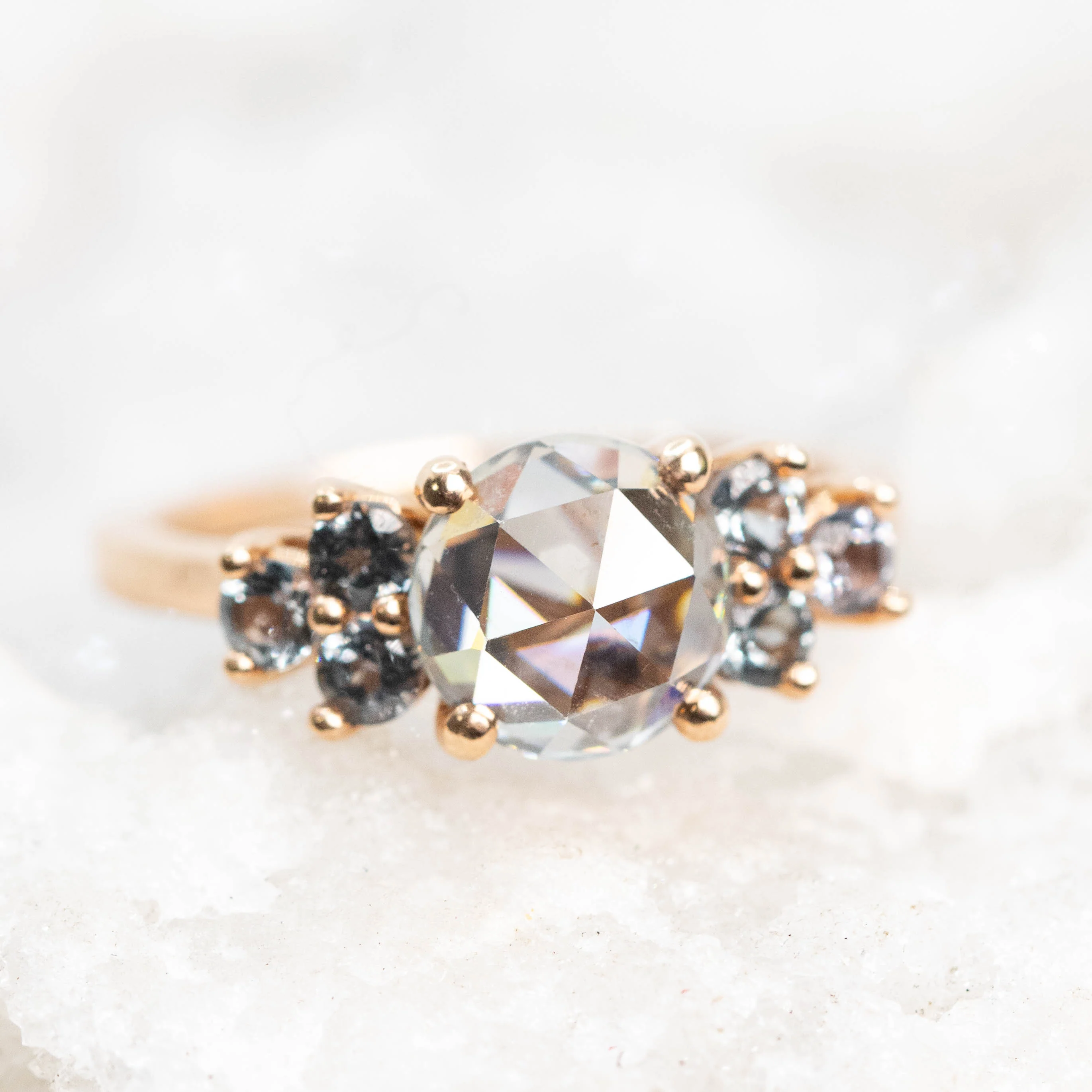 Veragene Ring with a 1.40 Carat Round Moissanite and Spinel Accents in 14k Rose Gold - Ready to Size and Ship - Image 8