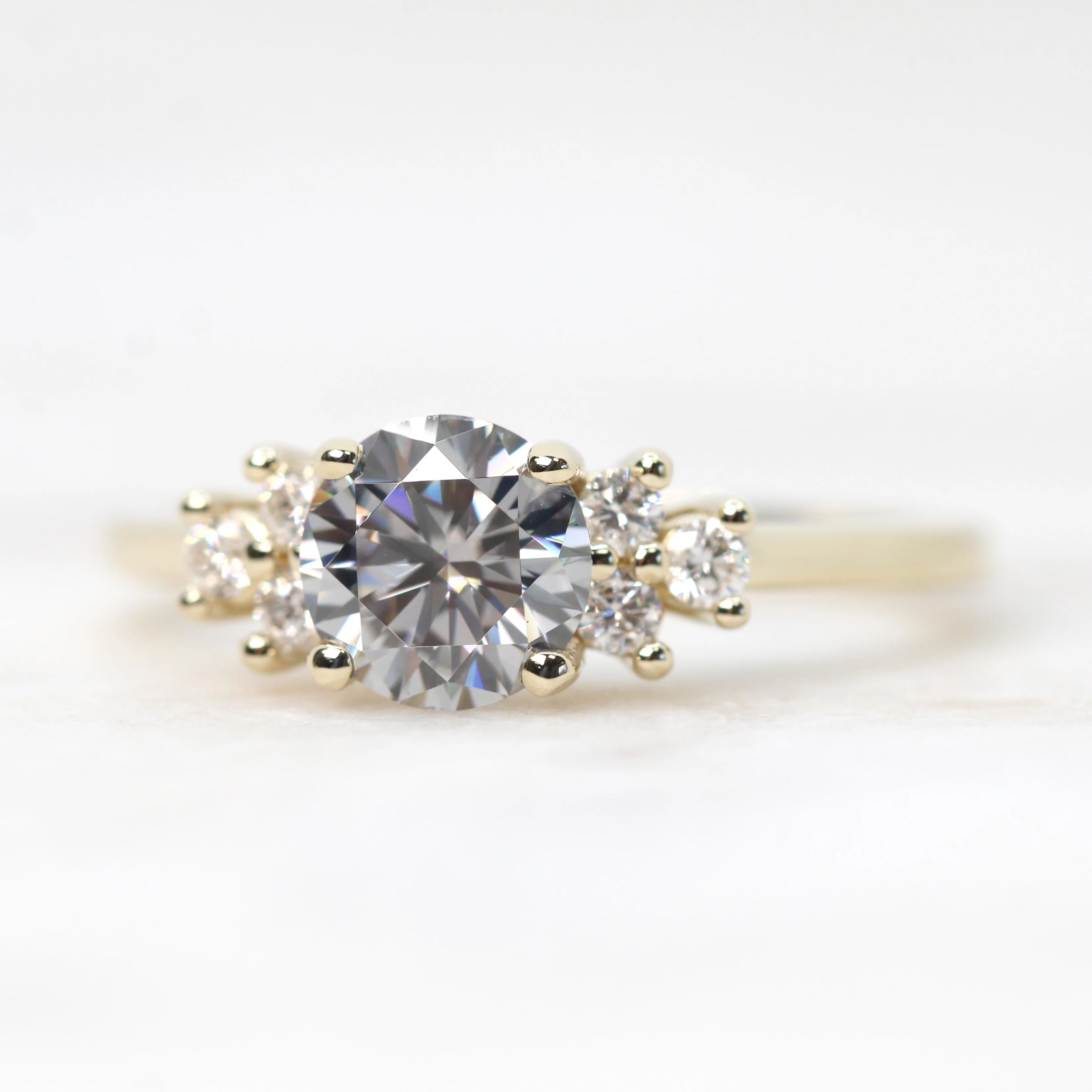 Veragene Ring with a 1 Carat Round Gray Moissanite and White Accent Diamonds - Made to Order - Image 3