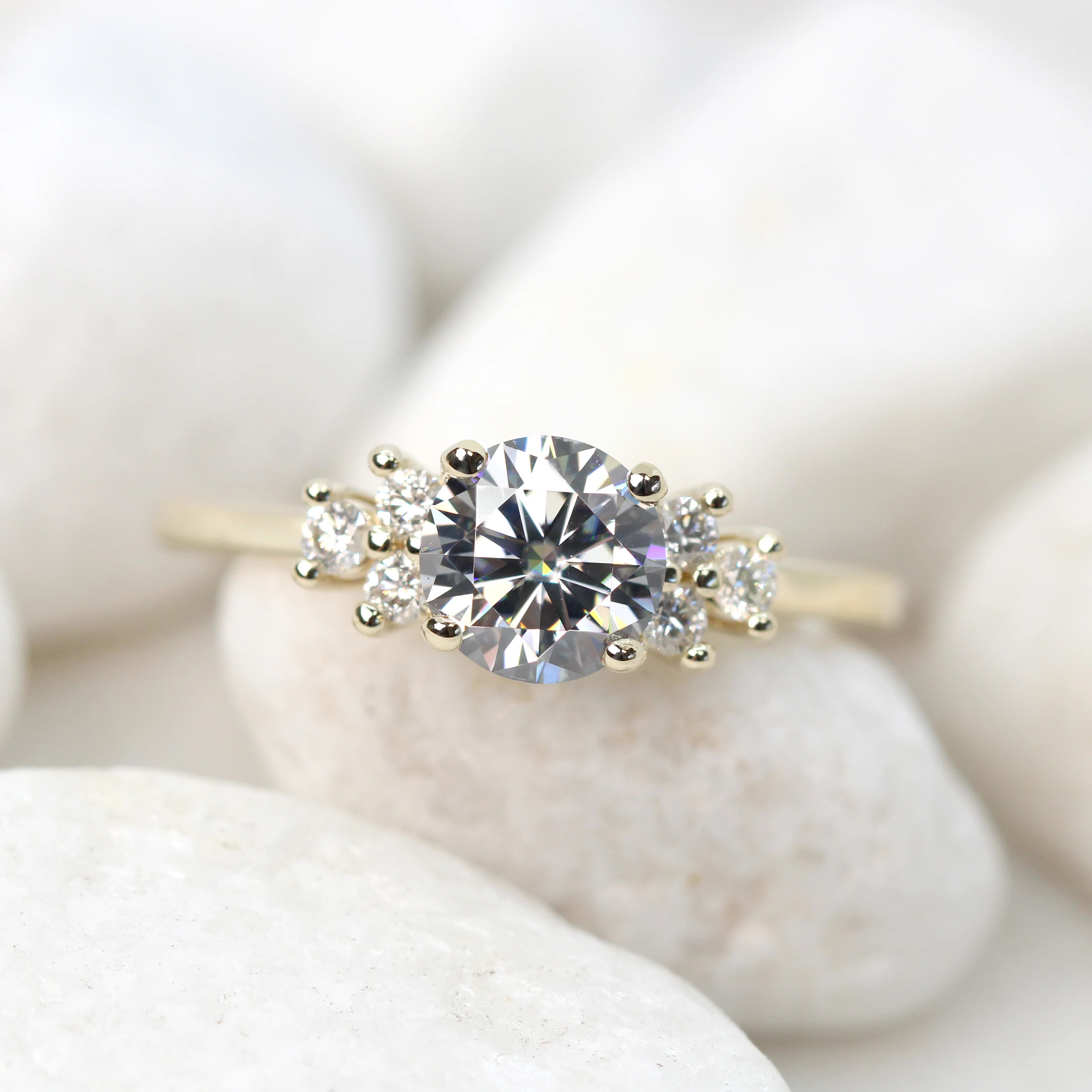 Veragene Ring with a 1 Carat Round Gray Moissanite and White Accent Diamonds - Made to Order - Image 7