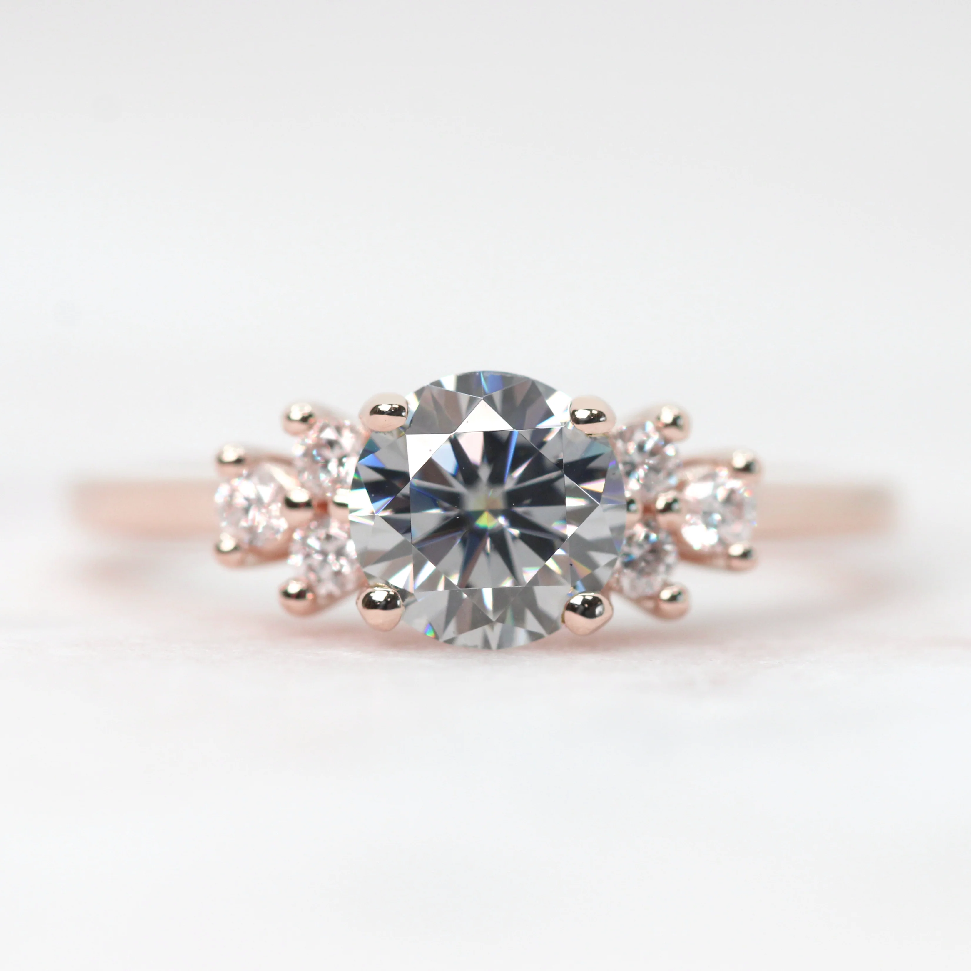 Veragene Ring with a 1 Carat Round Gray Moissanite and White Accent Diamonds - Made to Order - Image 8