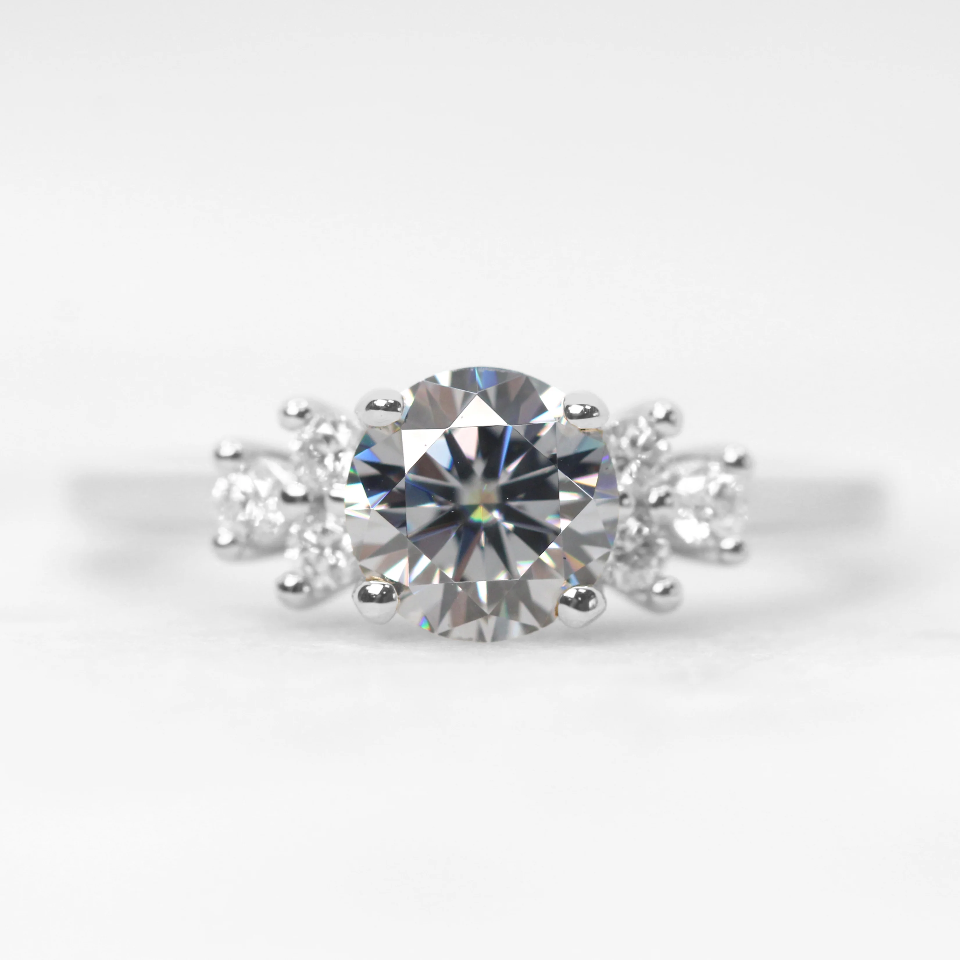 Veragene Ring with a 1 Carat Round Gray Moissanite and White Accent Diamonds - Made to Order - Image 9