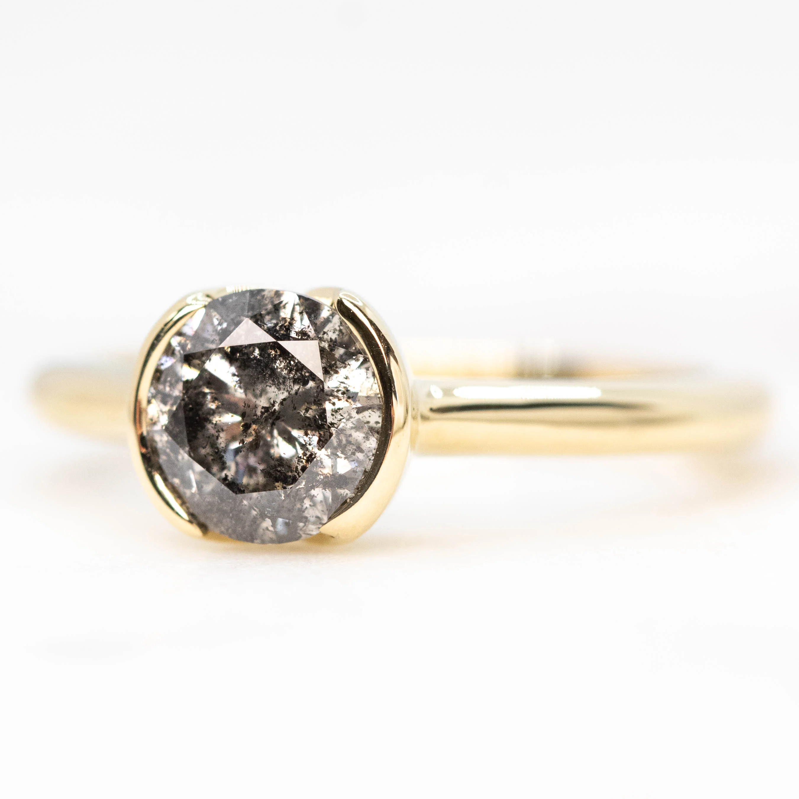 Verbena Ring with a 1.09 Carat Round Dark Salt and Pepper Diamond in 14k Yellow Gold - Ready to Size and Ship - Image 3