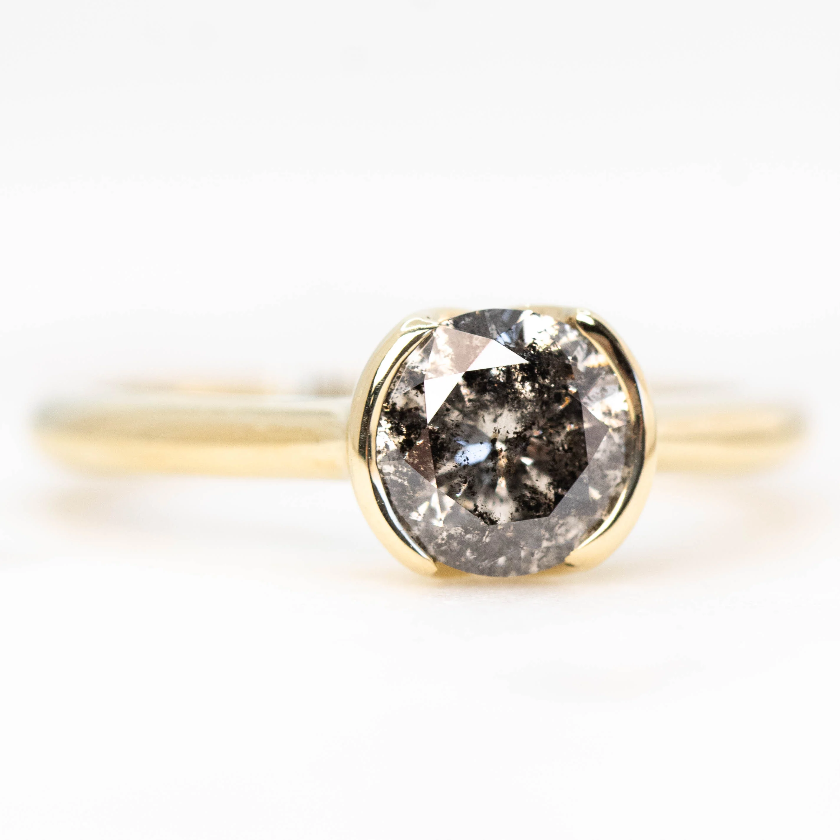 Verbena Ring with a 1.09 Carat Round Dark Salt and Pepper Diamond in 14k Yellow Gold - Ready to Size and Ship - Image 4