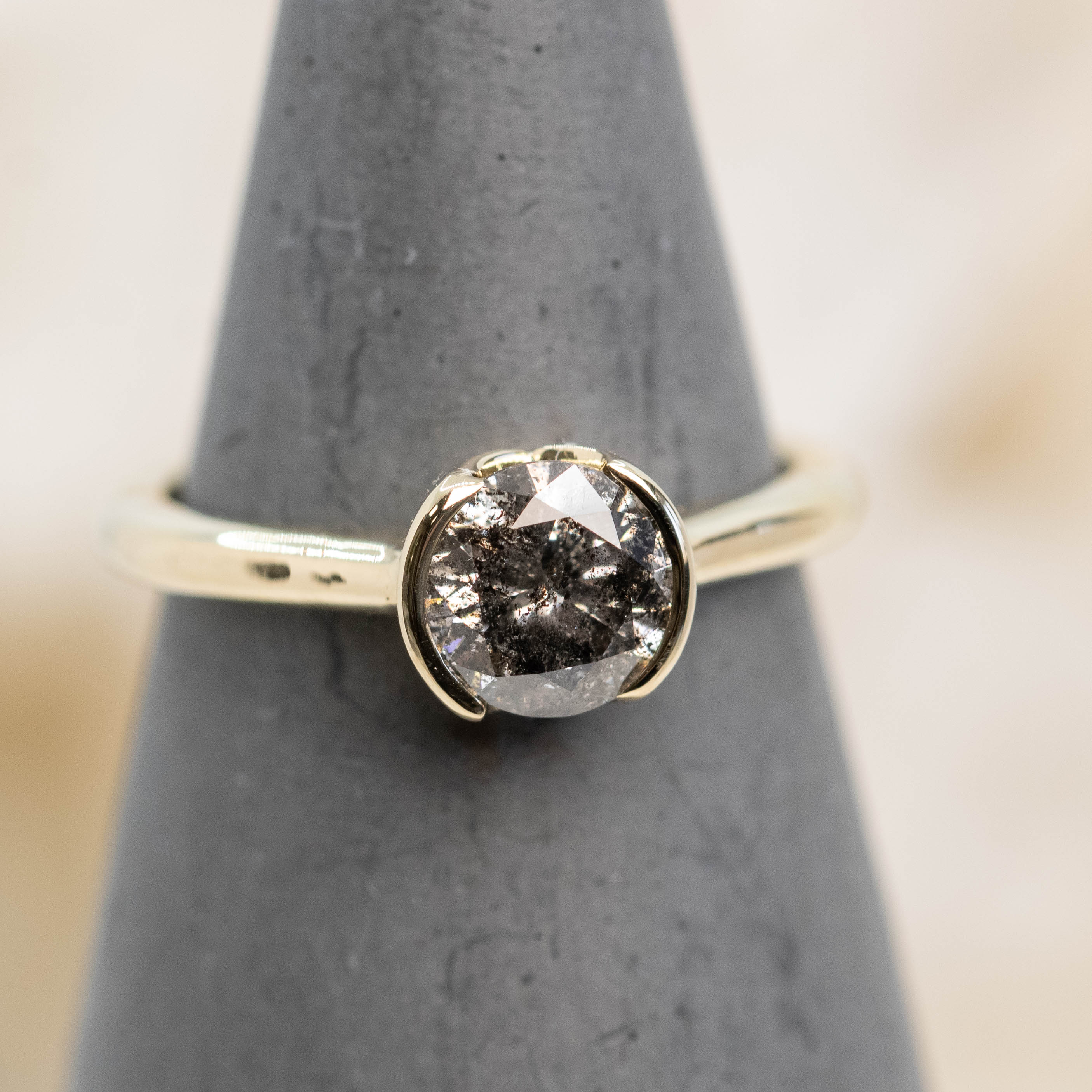 Verbena Ring with a 1.09 Carat Round Dark Salt and Pepper Diamond in 14k Yellow Gold - Ready to Size and Ship - Image 8