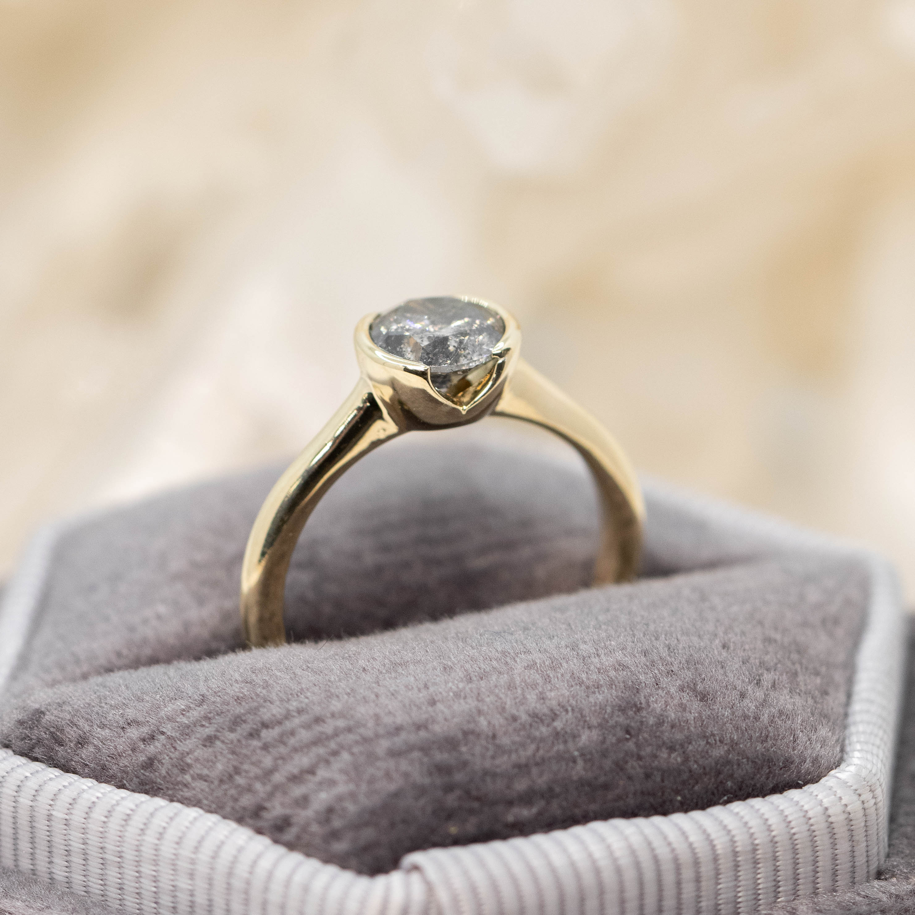 Verbena Ring with a 1.09 Carat Round Dark Salt and Pepper Diamond in 14k Yellow Gold - Ready to Size and Ship - Image 9