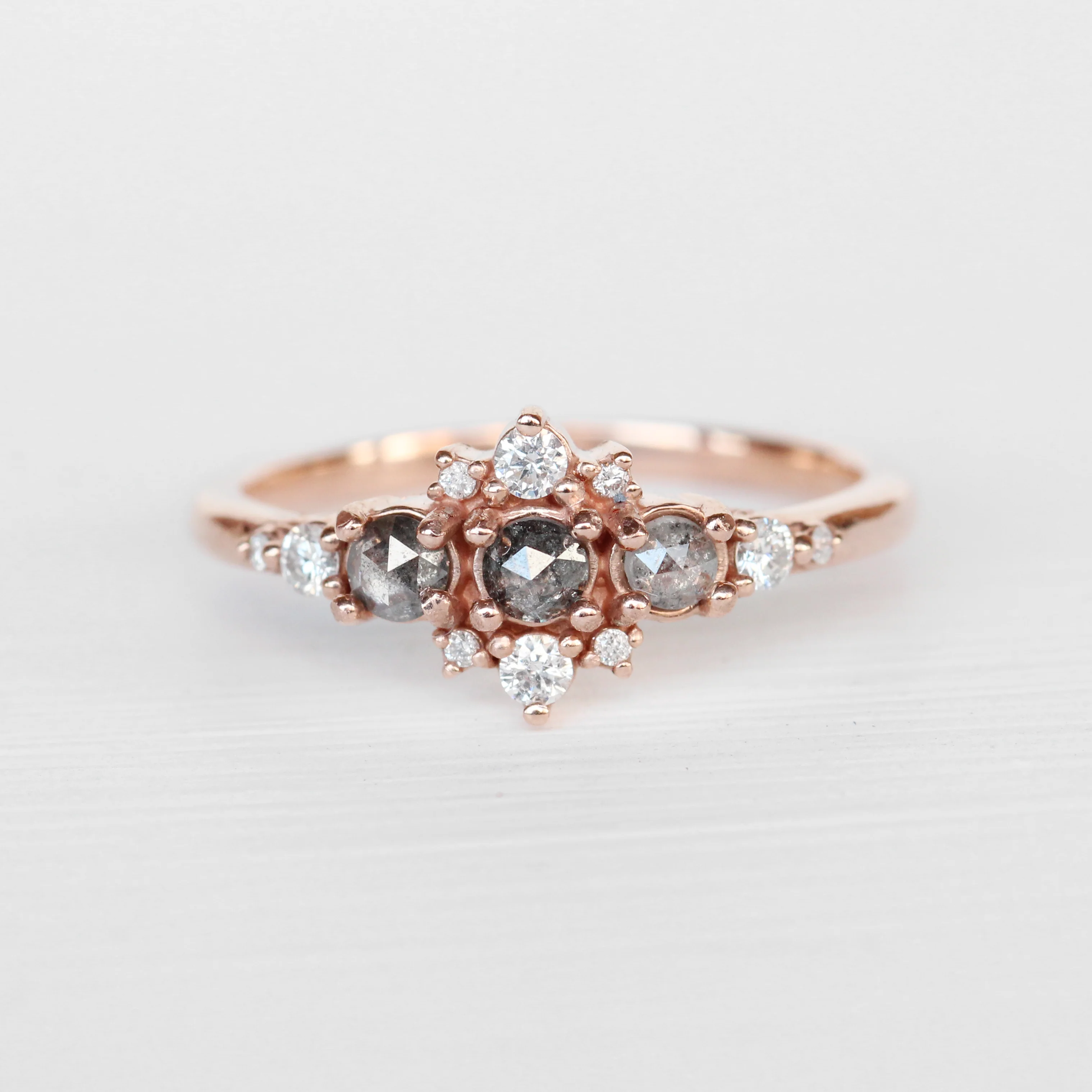 Victoria Ring with Three Celestial Gray Diamonds - Made to Order