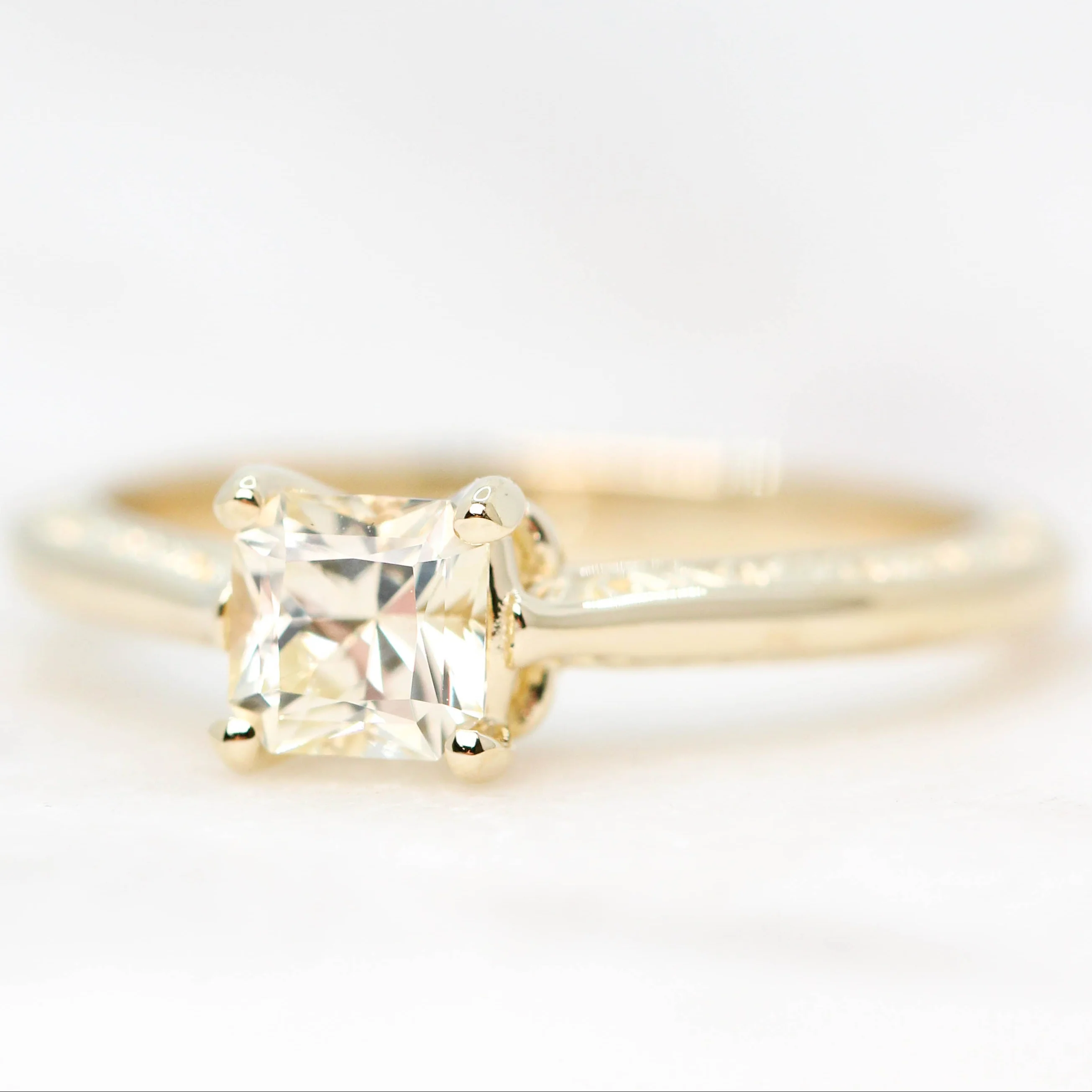 Vivienne Ring with a 0.77 Carat Radiant Cut Clear Champagne Sapphire in 14k Yellow Gold - Ready to Size and Ship - Image 3