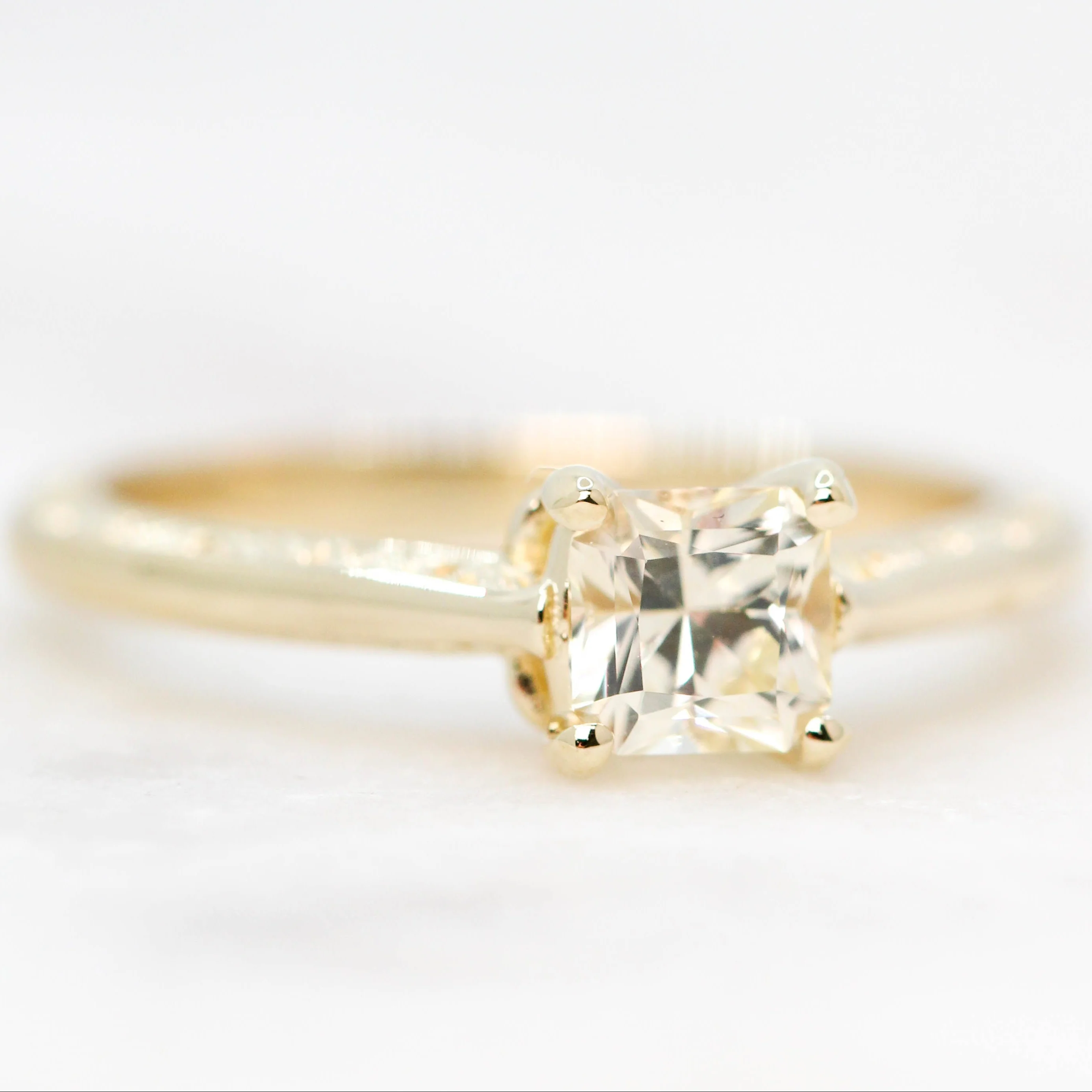 Vivienne Ring with a 0.77 Carat Radiant Cut Clear Champagne Sapphire in 14k Yellow Gold - Ready to Size and Ship - Image 4