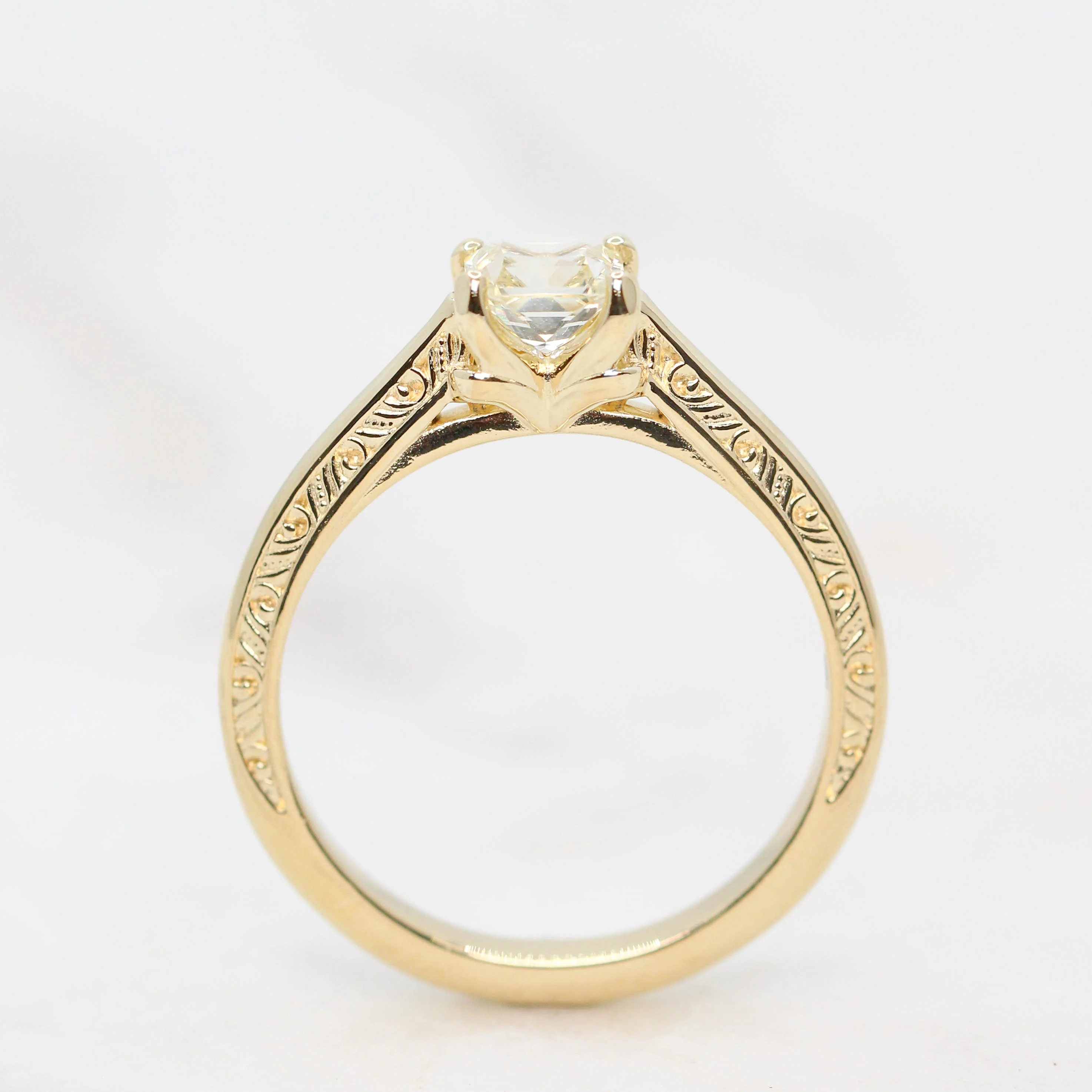 Vivienne Ring with a 0.77 Carat Radiant Cut Clear Champagne Sapphire in 14k Yellow Gold - Ready to Size and Ship - Image 7