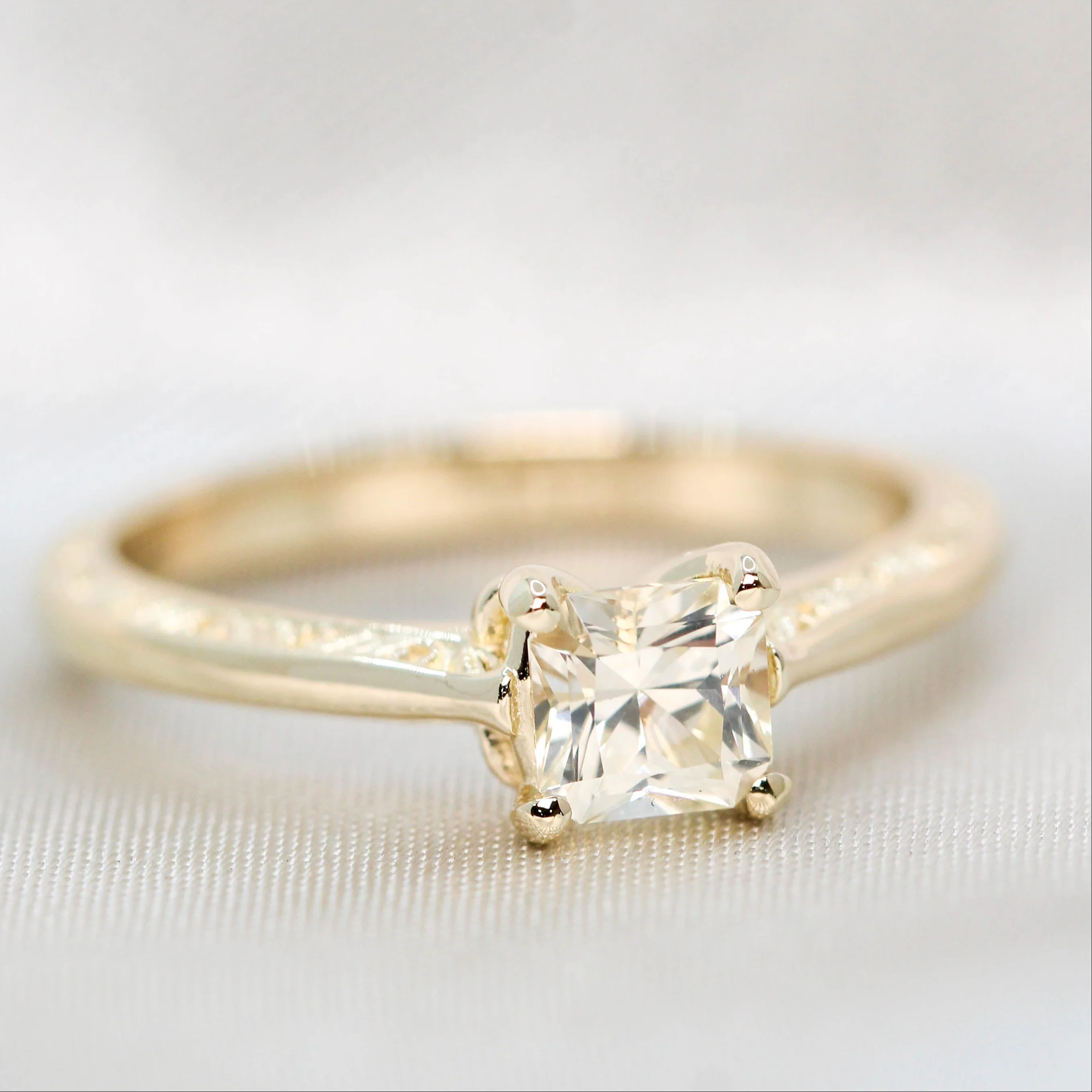 Vivienne Ring with a 0.77 Carat Radiant Cut Clear Champagne Sapphire in 14k Yellow Gold - Ready to Size and Ship - Image 8
