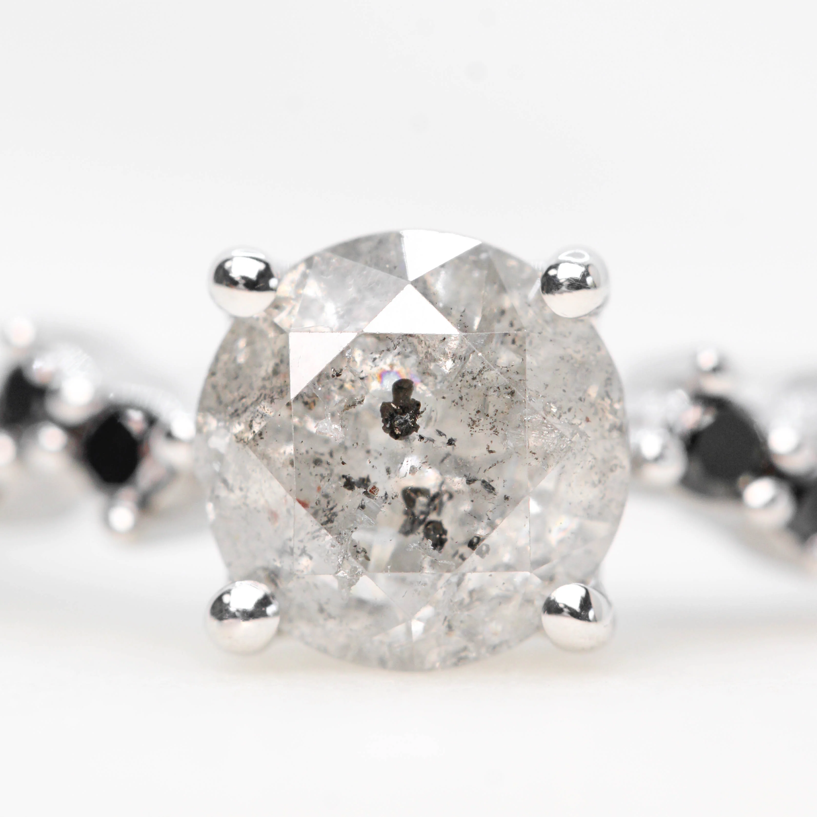 Zealan Ring with a 1.48 Carat Round Gray Salt and Pepper Diamond and Black Accent Diamonds in 14k White Gold - Ready to Size and Ship - Image 6