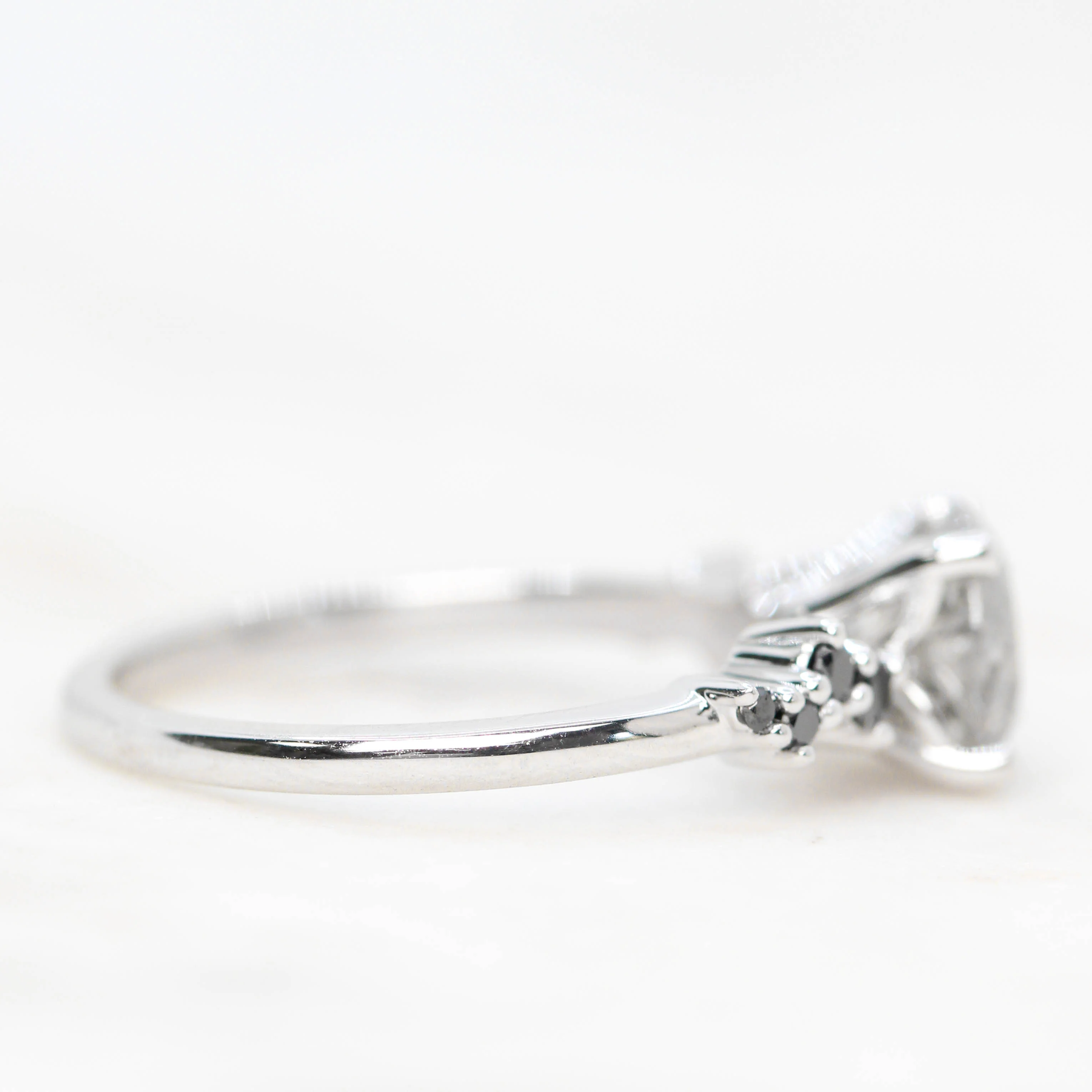 Zealan Ring with a 1.48 Carat Round Gray Salt and Pepper Diamond and Black Accent Diamonds in 14k White Gold - Ready to Size and Ship - Image 7