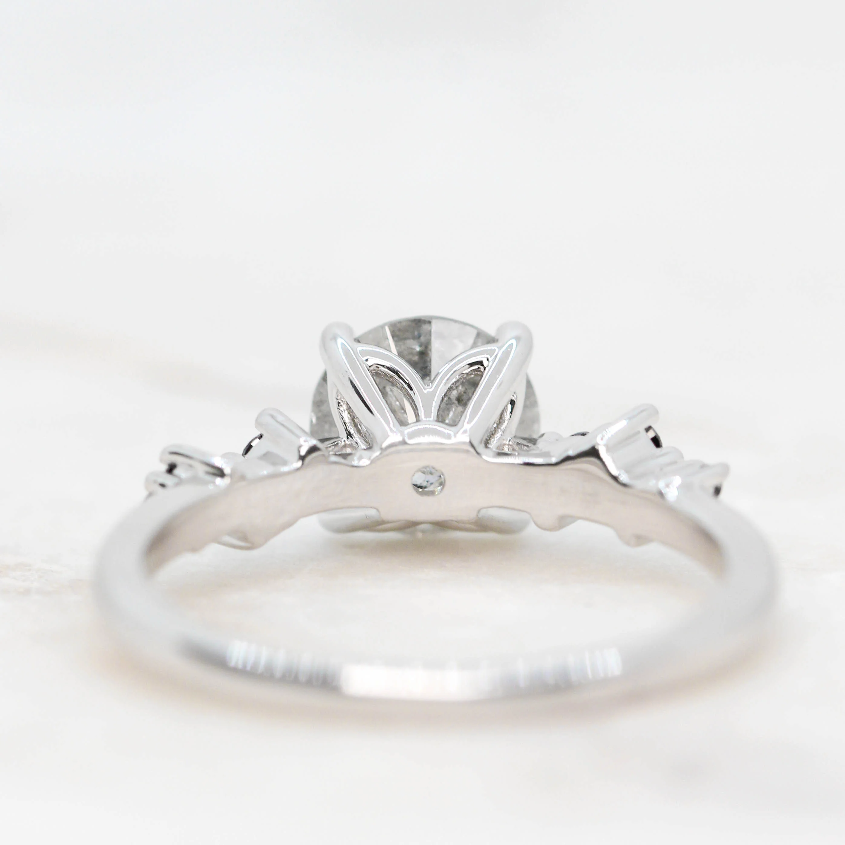 Zealan Ring with a 1.48 Carat Round Gray Salt and Pepper Diamond and Black Accent Diamonds in 14k White Gold - Ready to Size and Ship - Image 8